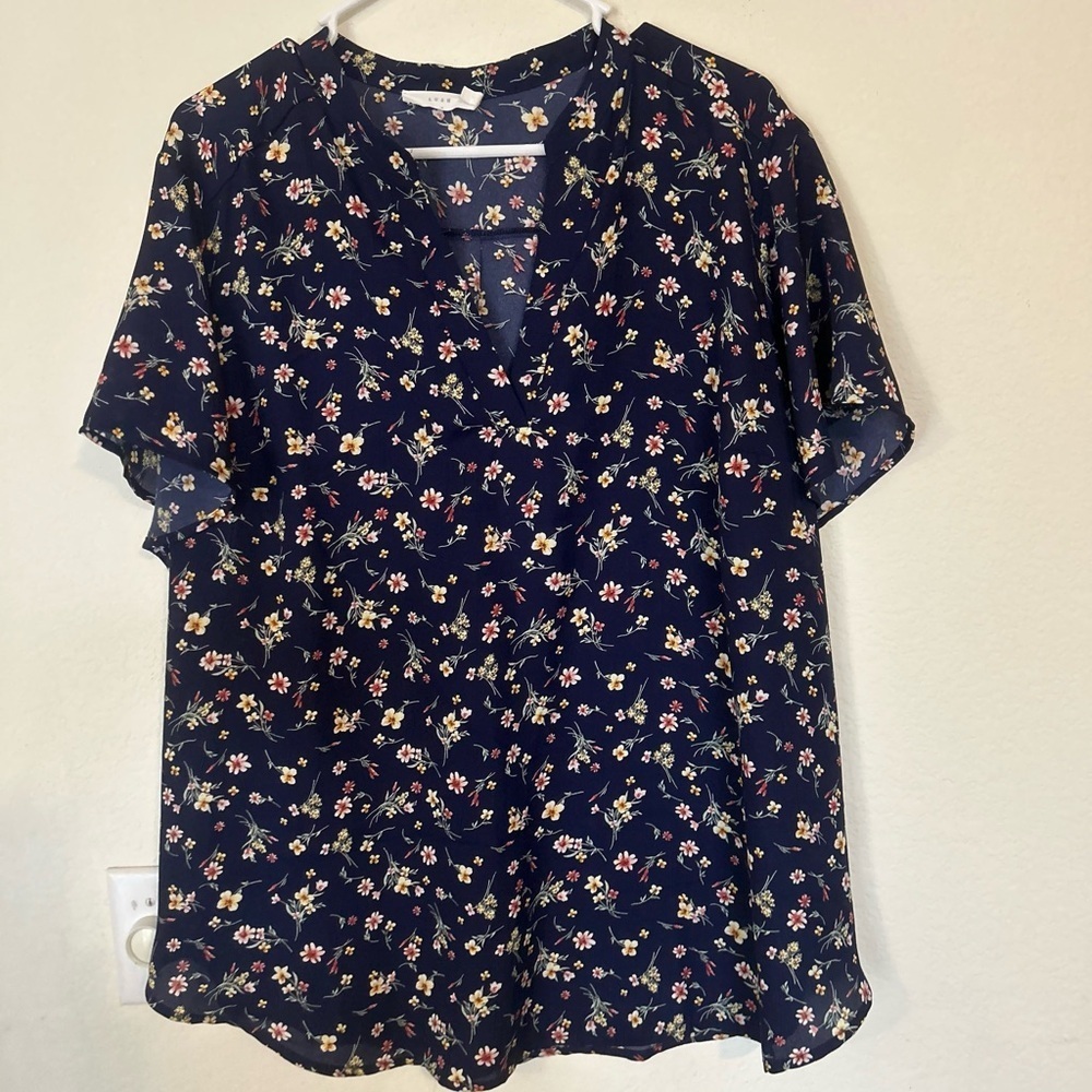 Lush Navy Floral Women's Blouse 2X